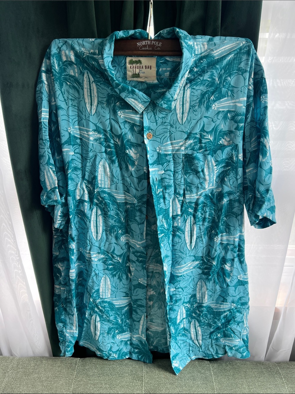 Teal Surf Print Short-Sleeve Button-Down Shirt